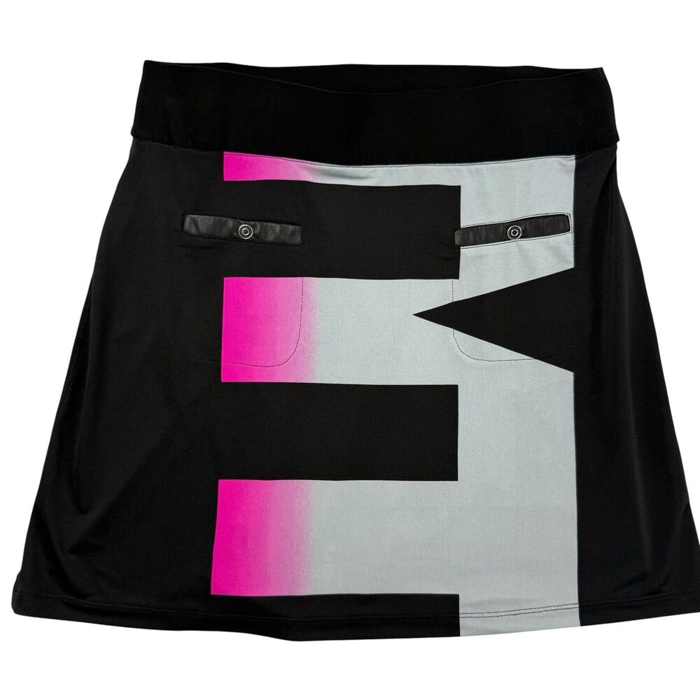 Jamie Sadock A-Line Mini Skirt Women Medium Black Neon Athletic Performance Golf